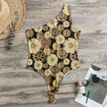 Steampunk Chamomile Pattern Print One Shoulder Bodysuit