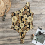 Steampunk Chamomile Pattern Print One Shoulder Bodysuit