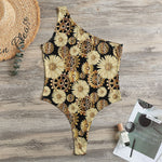 Steampunk Chamomile Pattern Print One Shoulder Bodysuit