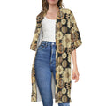 Steampunk Chamomile Pattern Print Open Front Beach Cover Up