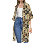 Steampunk Chamomile Pattern Print Open Front Beach Cover Up