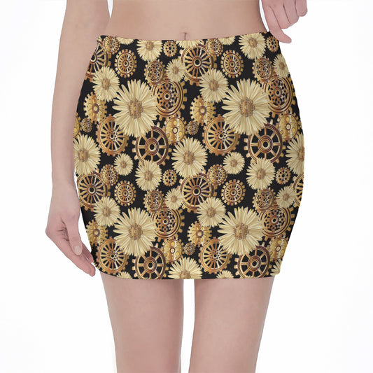 Steampunk Chamomile Pattern Print Pencil Mini Skirt