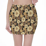 Steampunk Chamomile Pattern Print Pencil Mini Skirt