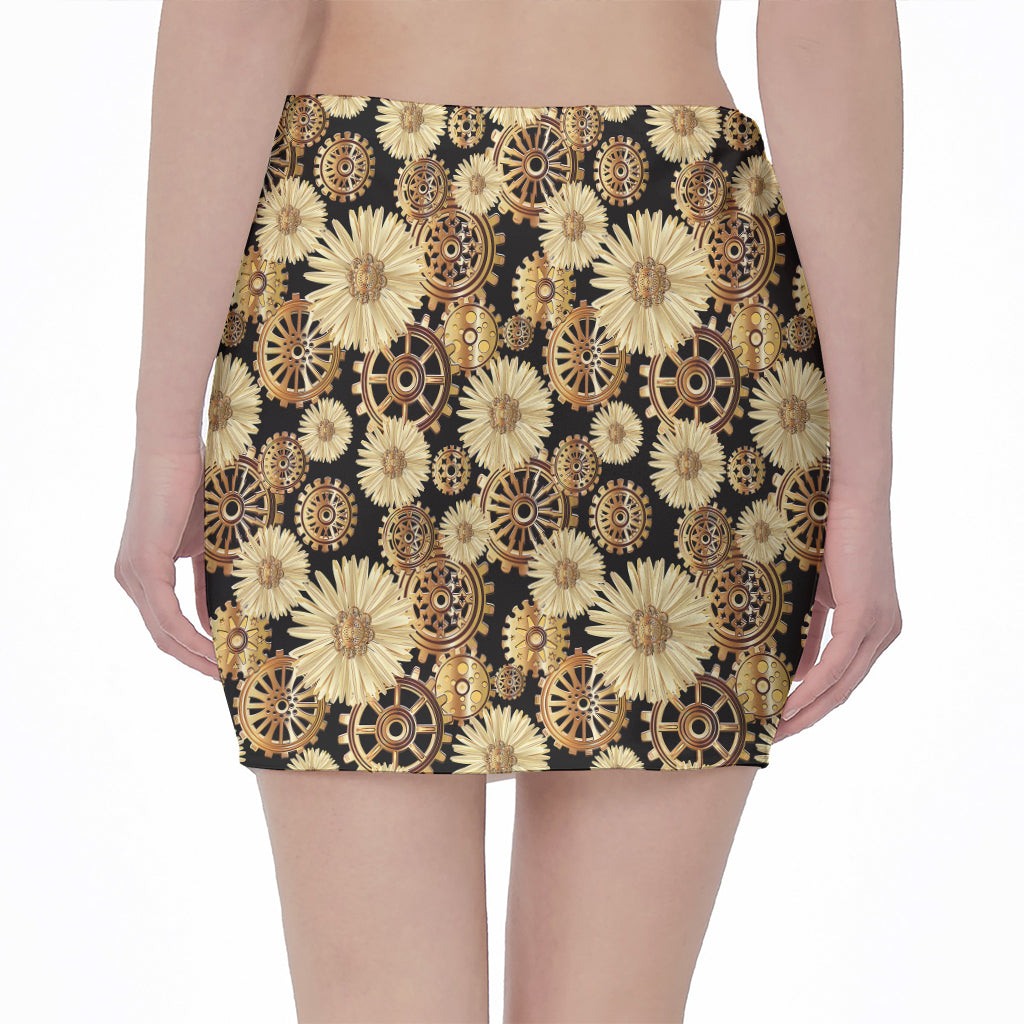 Steampunk Chamomile Pattern Print Pencil Mini Skirt