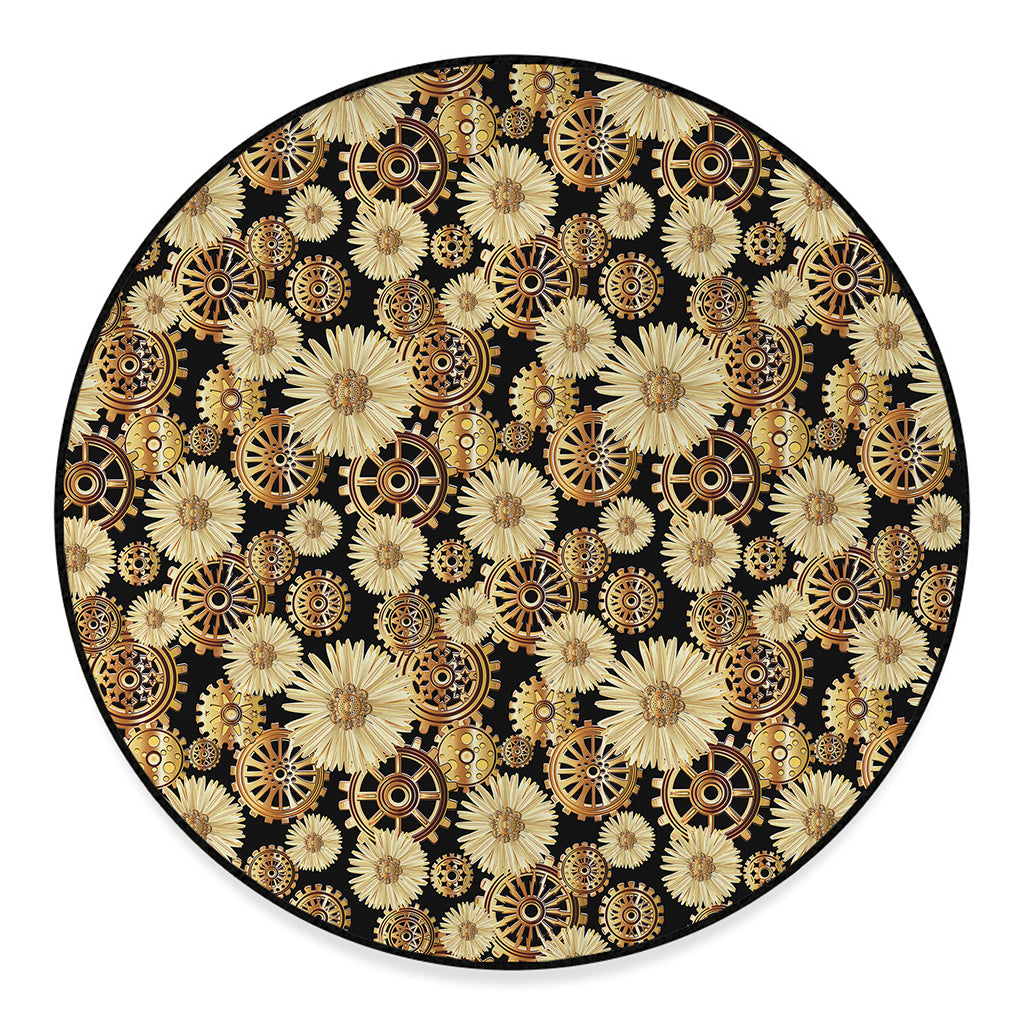 Steampunk Chamomile Pattern Print Round Floor Mat