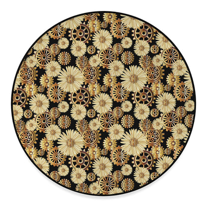 Steampunk Chamomile Pattern Print Round Floor Mat