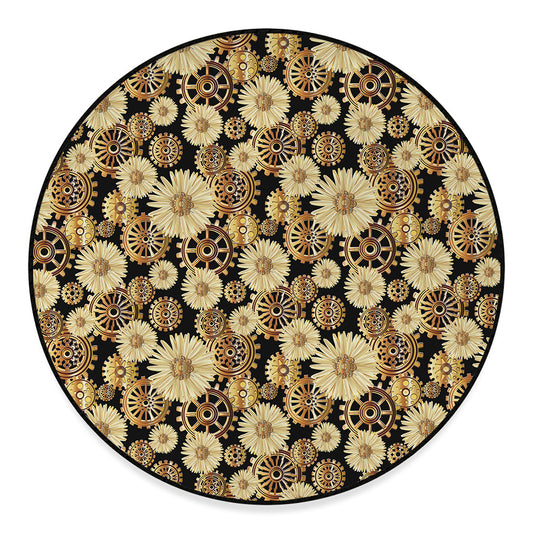 Steampunk Chamomile Pattern Print Round Floor Mat