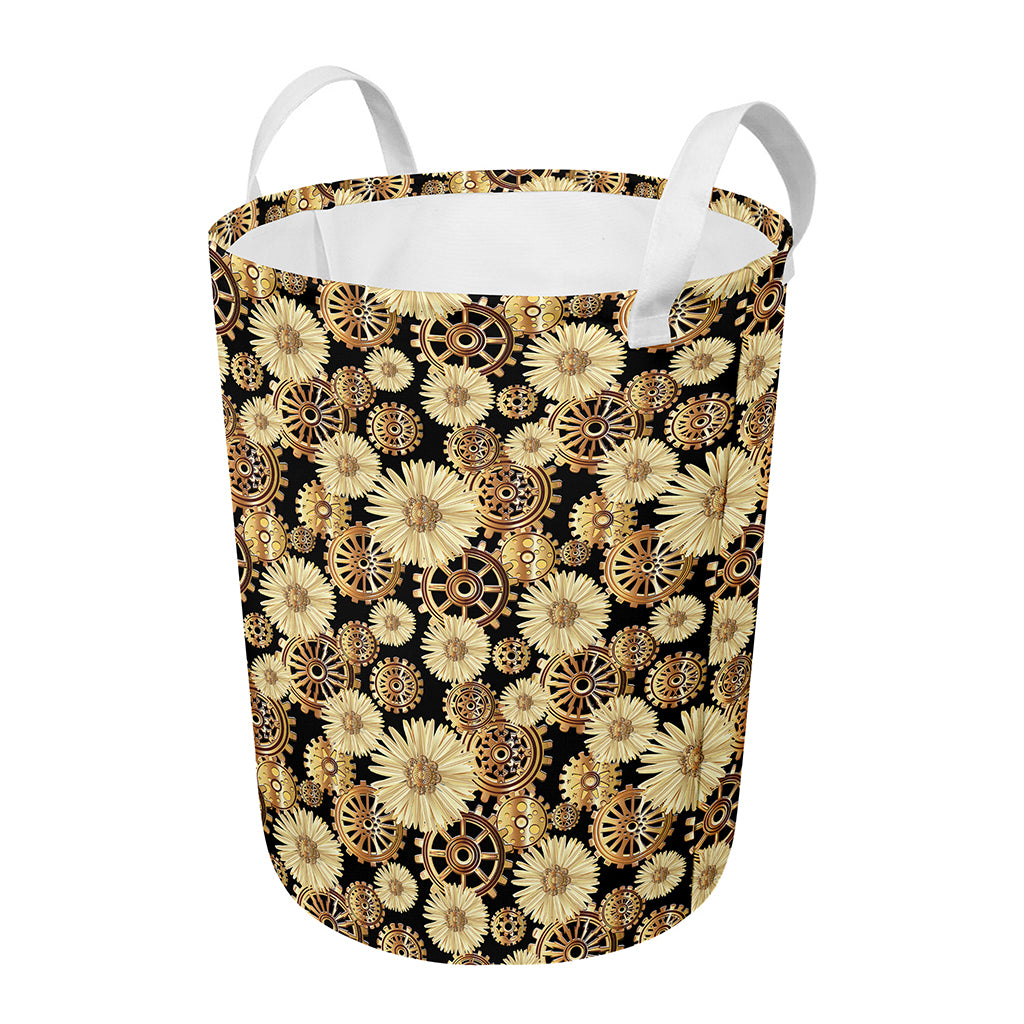 Steampunk Chamomile Pattern Print Round Laundry Basket