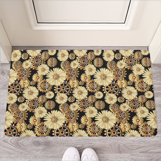 Steampunk Chamomile Pattern Print Rubber Doormat