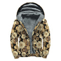 Steampunk Chamomile Pattern Print Sherpa Lined Zip Up Hoodie