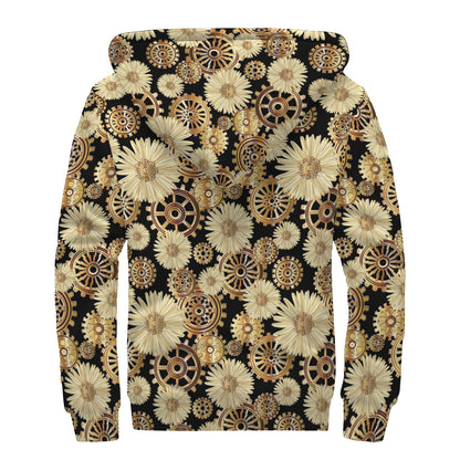 Steampunk Chamomile Pattern Print Sherpa Lined Zip Up Hoodie