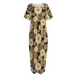 Steampunk Chamomile Pattern Print Short Sleeve Long Nightdress