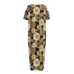 Steampunk Chamomile Pattern Print Short Sleeve Long Nightdress