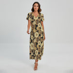 Steampunk Chamomile Pattern Print Short Sleeve Maxi Dress