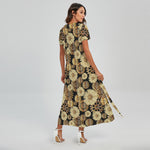 Steampunk Chamomile Pattern Print Short Sleeve Maxi Dress
