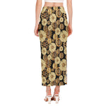 Steampunk Chamomile Pattern Print Side Slit Maxi Skirt