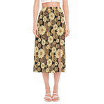 Steampunk Chamomile Pattern Print Side Slit Midi Skirt