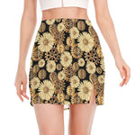 Steampunk Chamomile Pattern Print Side Slit Mini Skirt