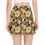Steampunk Chamomile Pattern Print Side Slit Mini Skirt