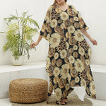 Steampunk Chamomile Pattern Print Silk V-Neck Kaftan Dress
