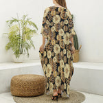Steampunk Chamomile Pattern Print Silk V-Neck Kaftan Dress
