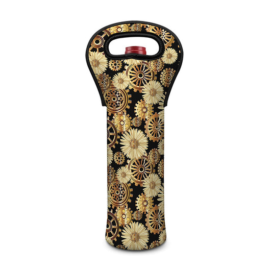 Steampunk Chamomile Pattern Print Single Neoprene Wine Tote