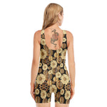 Steampunk Chamomile Pattern Print Sleeveless One Piece Swimsuit