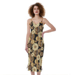Steampunk Chamomile Pattern Print Slim Fit Midi Cami Dress