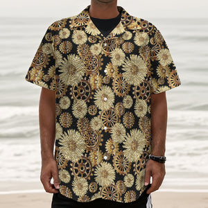 Steampunk Chamomile Pattern Print Textured Short Sleeve Shirt