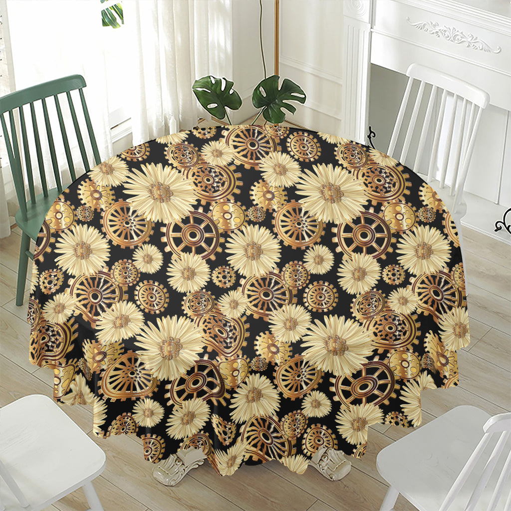 Steampunk Chamomile Pattern Print Waterproof Round Tablecloth