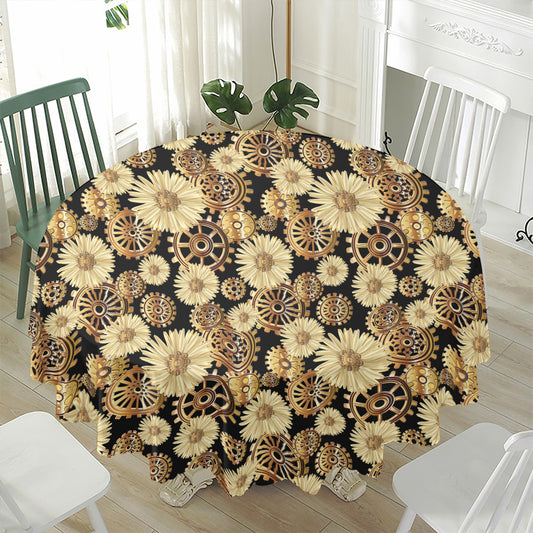 Steampunk Chamomile Pattern Print Waterproof Round Tablecloth