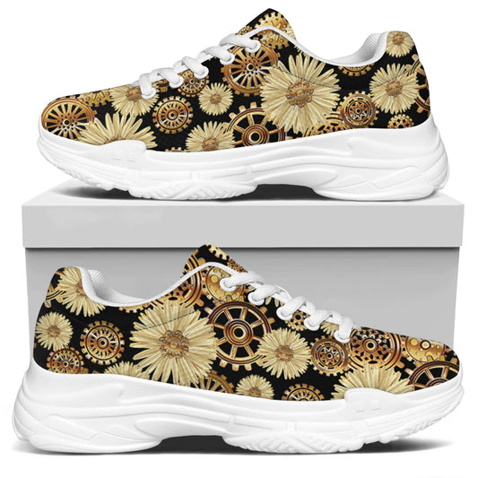 Steampunk Chamomile Pattern Print White Chunky Shoes