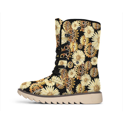 Steampunk Chamomile Pattern Print Winter Boots