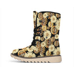 Steampunk Chamomile Pattern Print Winter Boots