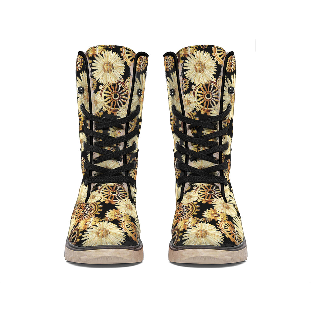 Steampunk Chamomile Pattern Print Winter Boots