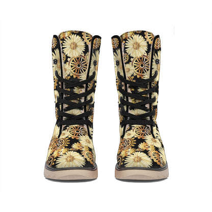 Steampunk Chamomile Pattern Print Winter Boots