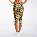 Steampunk Chamomile Pattern Print Women's Capri Leggings