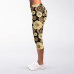 Steampunk Chamomile Pattern Print Women's Capri Leggings