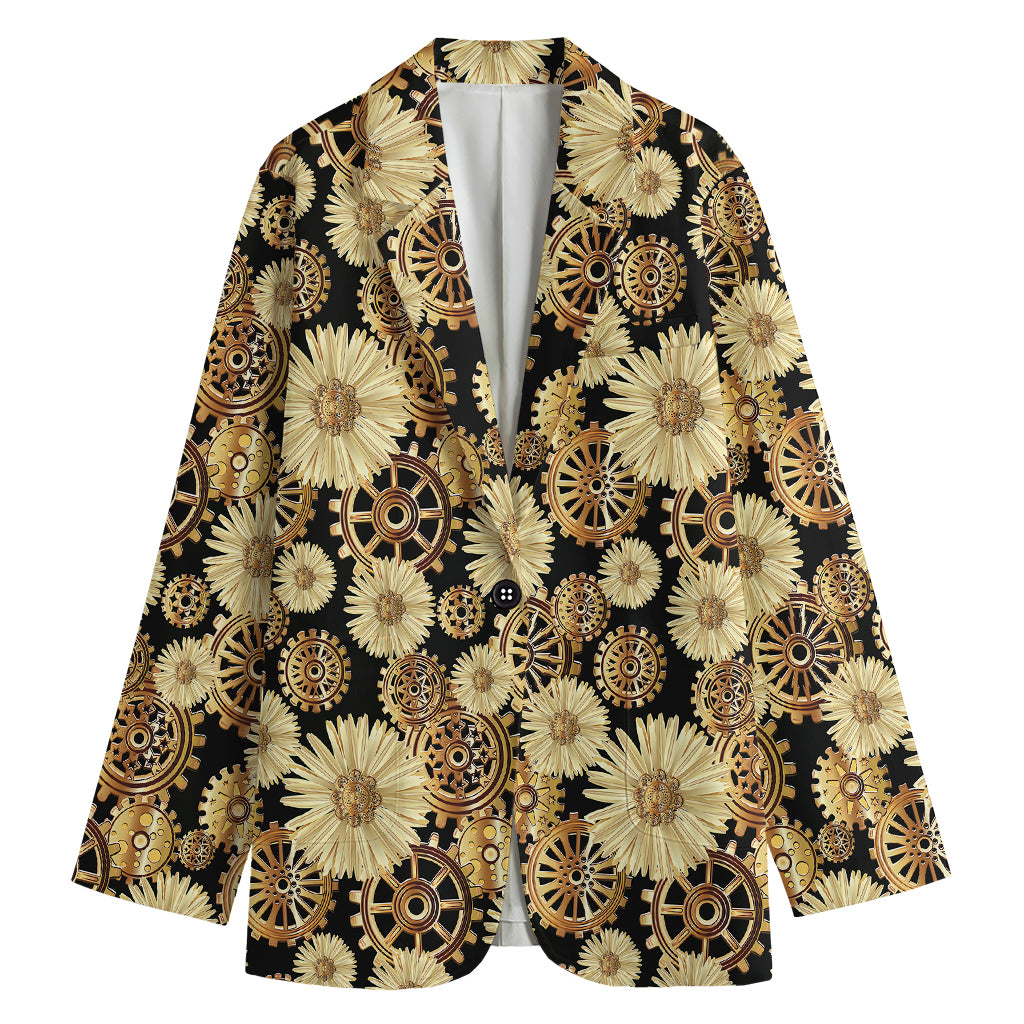 Steampunk Chamomile Pattern Print Women's Cotton Blazer