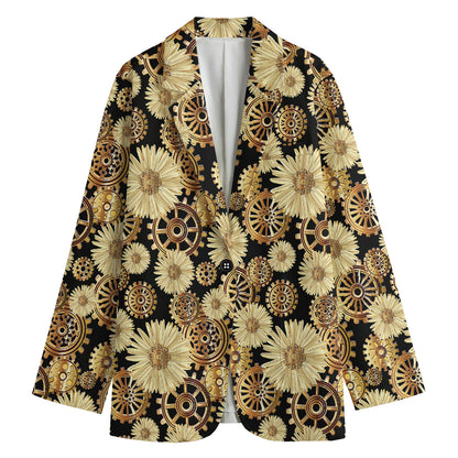 Steampunk Chamomile Pattern Print Women's Cotton Blazer