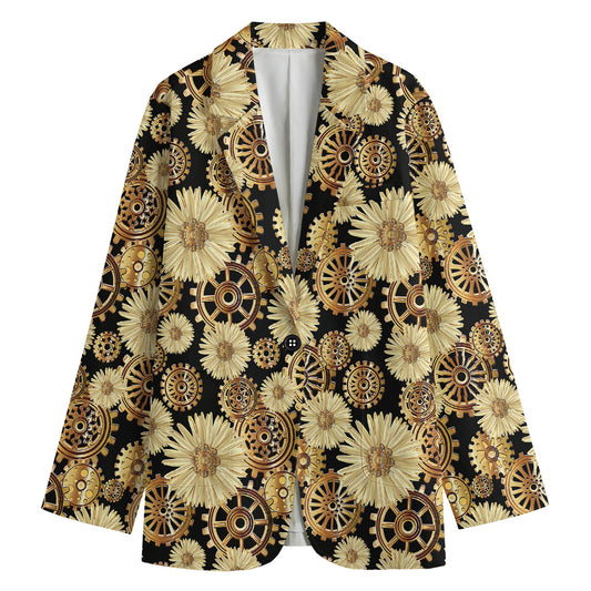 Steampunk Chamomile Pattern Print Women's Cotton Blazer