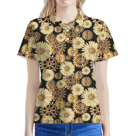 Steampunk Chamomile Pattern Print Women's Polo Shirt
