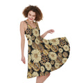 Steampunk Chamomile Pattern Print Sleeveless Knee Length Dress