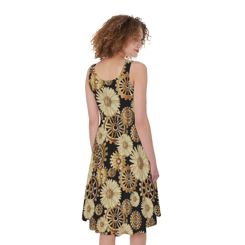 Steampunk Chamomile Pattern Print Women's Sleeveless Dress