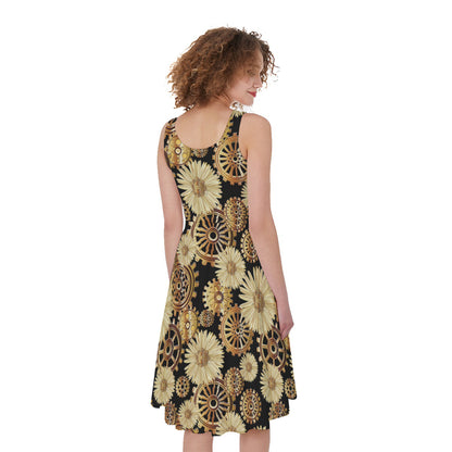 Steampunk Chamomile Pattern Print Women's Sleeveless Dress