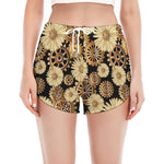 Steampunk Chamomile Pattern Print Women's Split Running Shorts