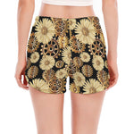 Steampunk Chamomile Pattern Print Women's Split Running Shorts