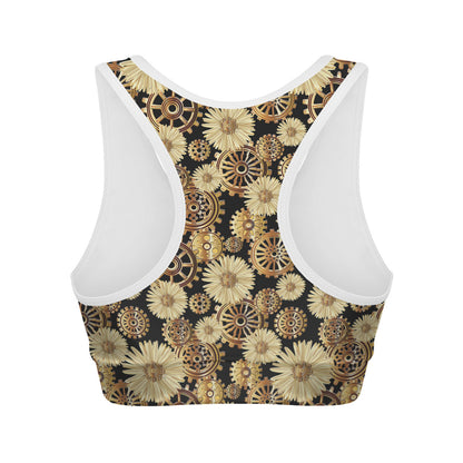 Steampunk Chamomile Pattern Print Women's Sports Bra