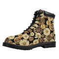 Steampunk Chamomile Pattern Print Padded Collar Lace Up Boots
