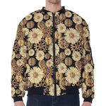 Steampunk Chamomile Pattern Print Zip Sleeve Bomber Jacket